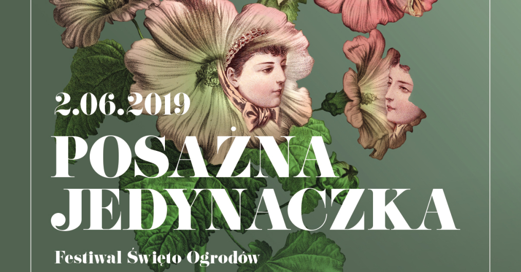 Infografika wydarzenia Festiwal Święta Ogrodów. W tle widnieje kolaż różowych kwiatów i wkomponowanych w nie kobiecych głów.